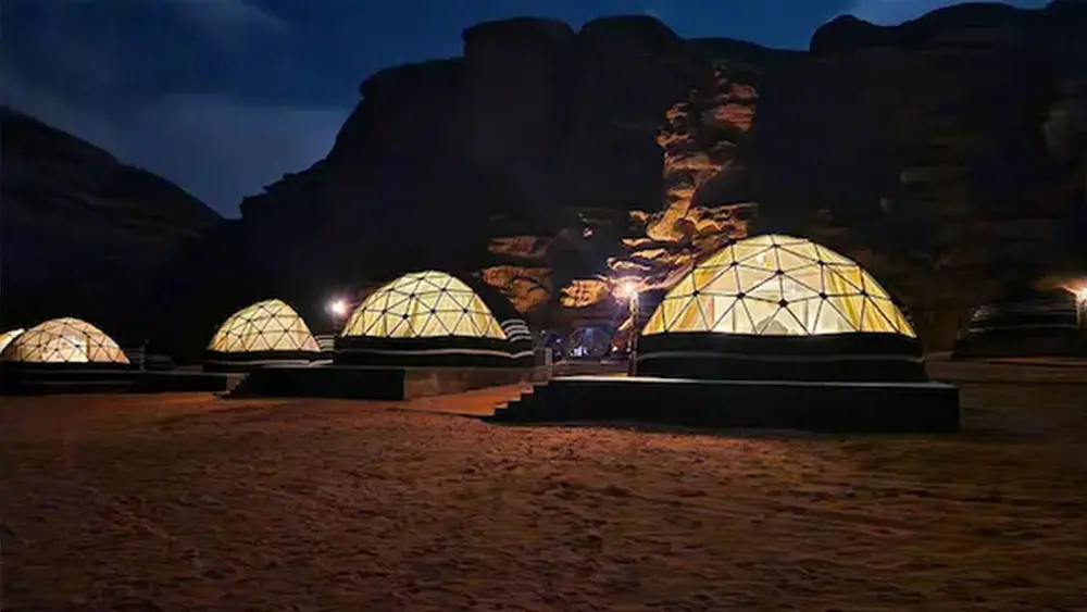Aladdin Camp panoramic domes at night